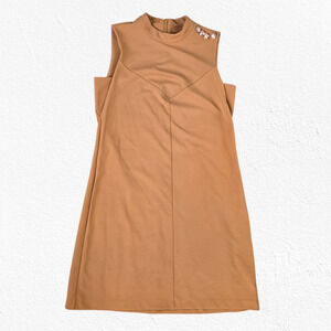 Ivanka Trump Mustard Yellow Sleeveless High Neck Shift Gold Button Dress Size 10